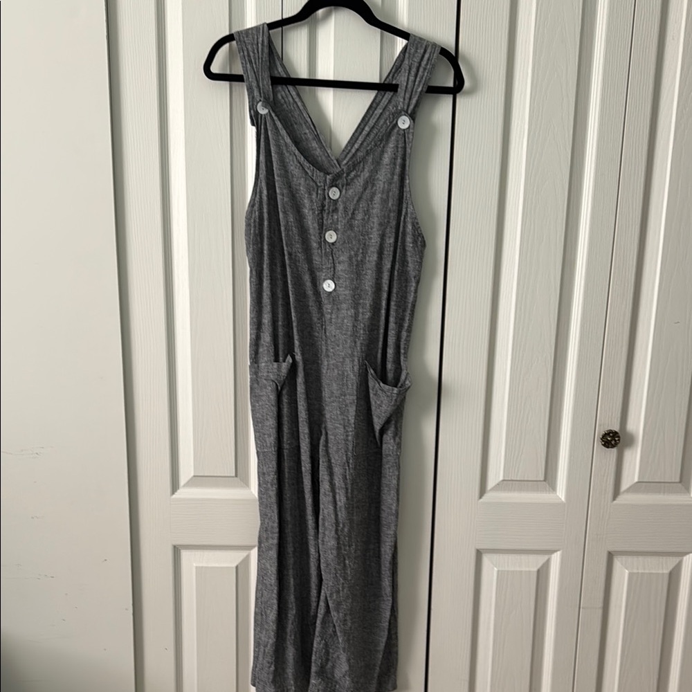 Gray Linen Sleeveless Jumpsuit